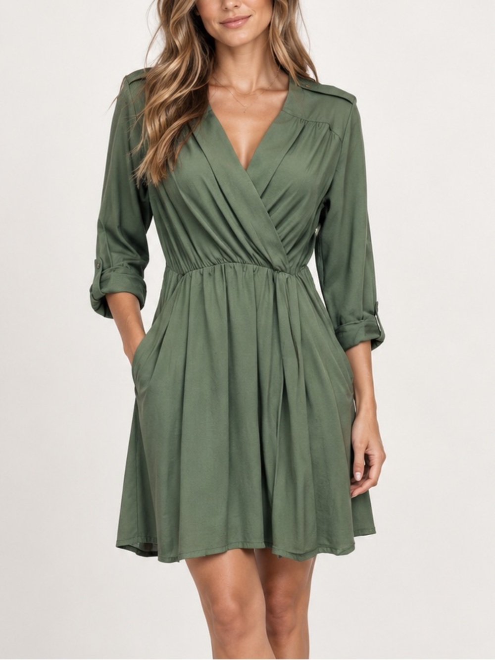 Anthropologie Maeve Olive Green Wrap Bust Dress Crepe Sundress Casual XSP
